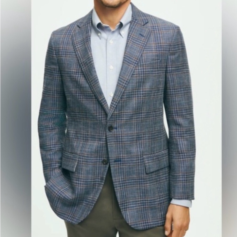Brooks Brothers Regent Fit Wool Plaid Sport Coat Blue Gray Men’s 48R